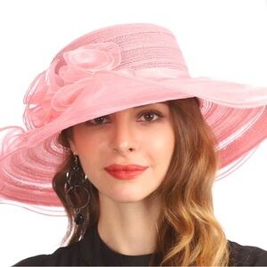 Giovannio New York Derby Day Church Wedding Wide Brim Pink Hat